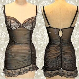 Victorias‎ Secret lace mesh lingerie teddy negligee dress slip cheeky scrunch